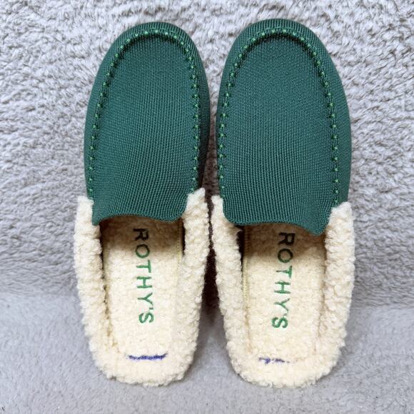 Rothy's The Scuff Slipper Womens Size 6 Shoes Holly Green Wool Blend Sherpa - Picture 6 of 11